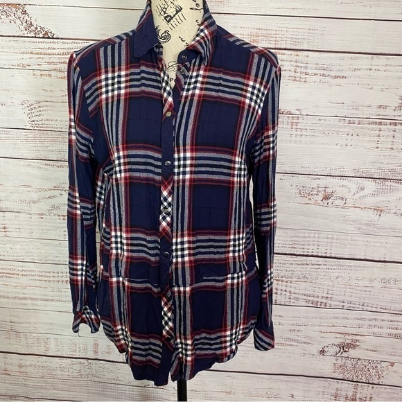 KUT from the KLOTH navy button front Size XSmall flannel shirt - Picture 1 of 9